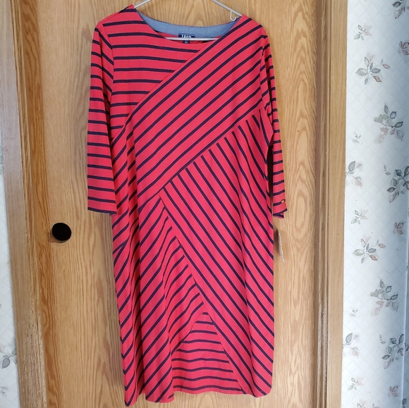 Izod red 3/4 sleeve midi in red rover combo red and blue cotton size L - Picture 2 of 10